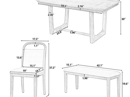 Farmhouse Dining Set With 4 Upholstered Chairs & 1 Bench