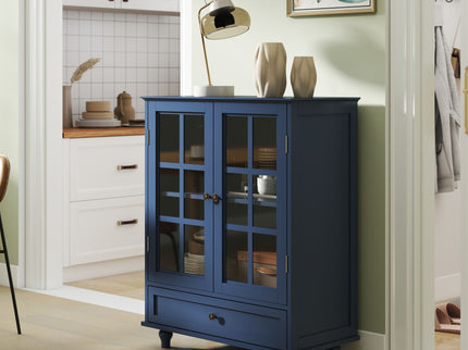 Minimalist Buffet Cabinet With Double Glass Doors And Drawer