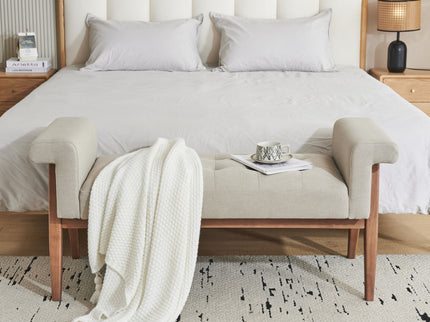 Elegant Tufted Ottoman - Beige / Brown