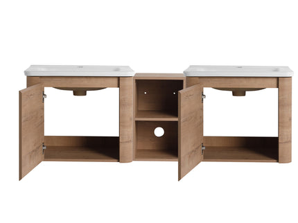 Wall Mounted Bathroom Vanity With Sink And Storage Shelves, Soft Close Doors