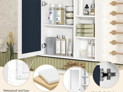 Wall Mounted Bathroom Medicine Cabinet With Mirror And Adjustable Storage With Soft Close Hinges