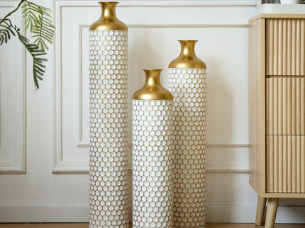 3 Piece Set Gorgeous Home Decoration Large Glazed Floor Vase Decoration Home Droplet Shaped - Gold / White