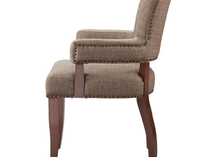 Elegant Arm Dining Chair With Brass Nail Head Detailing