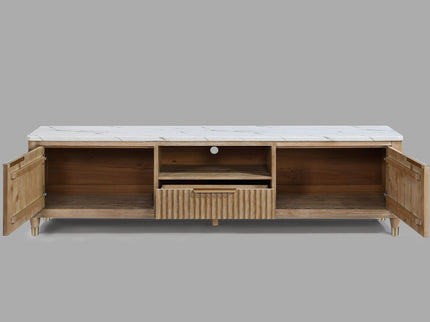 Fluted TV Stand With Accents - Natural Wood / White