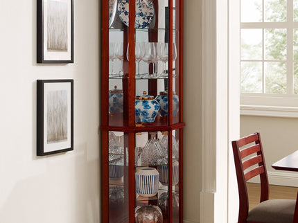 6 Shelf Lighted Corner Curio Cabinet With Adjustable Tempered Glass Shelves And Mirror Back (E26 Light Bulb Not Included)