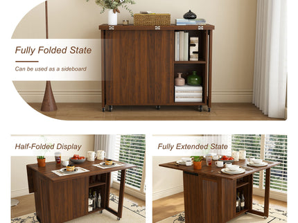 3 In 1 Foldable Side Table With 4 Storage Shelves