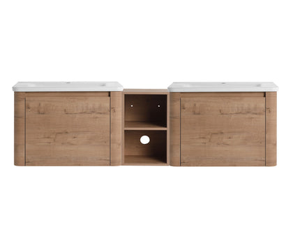 Wall Mounted Bathroom Vanity With Sink And Storage Shelves, Soft Close Doors