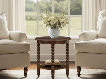 Philippe - Round End Table With Shelf - Brown