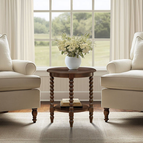 Philippe - Round End Table With Shelf - Brown
