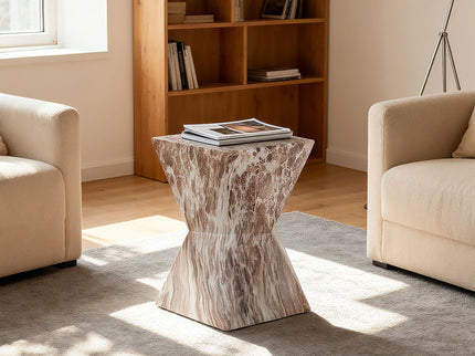 Round Outdoor Geometric End Table - Marble