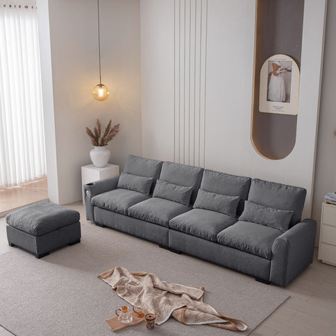 Modern Modular L Shaped Sofa Couch Reversible Ottoman With Storage Removable And Washable Cushions Sofa With USB Ports & Cup Holder For Living Room