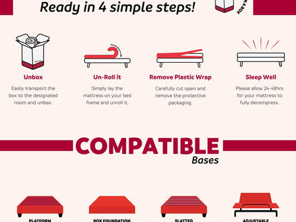 King Size Hybrid Plush Foam Mattress, Soft Polyester Knit Cover, Multi Layer Foam Mattress - White / Gray