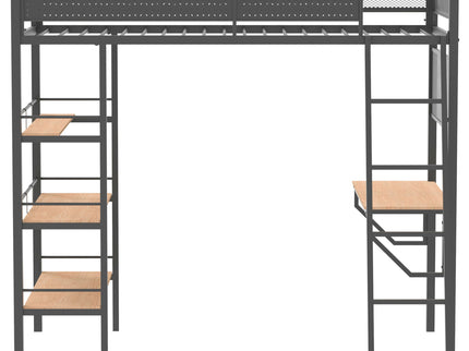 William - Twin Loft Bed 3 Shelf With Built In Desk - Matte Black