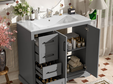 Bathroom Vanity With Sink, Soft Close Doors, Adjustable Shelf & 3 Drawers