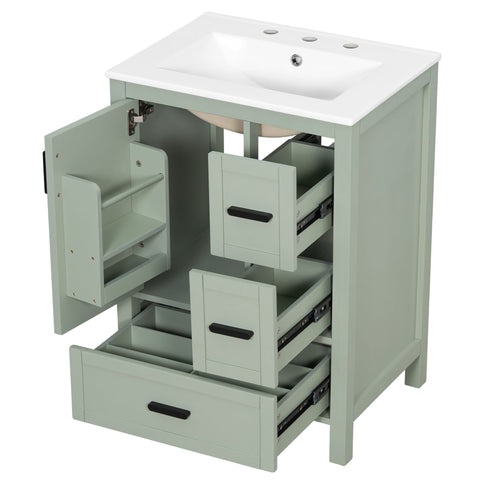 Bathroom Vanity With Sink, Soft-Close Doors, Double-Layer Shelf And 3 Drawers