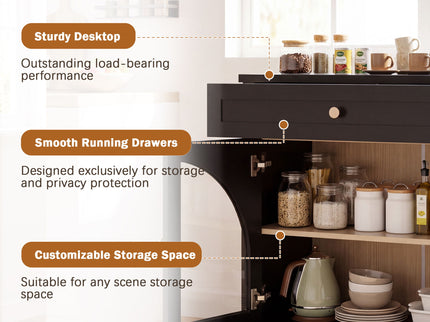 Sideboard Cabinet With 1 Drawer And 2 Arched Doors With Adjustable Shelves For Entryway - Black