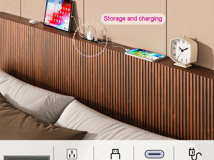 Floating Bedstead With Charging Station And LED Lights