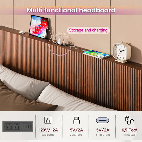 Floating Bedstead With Charging Station And LED Lights