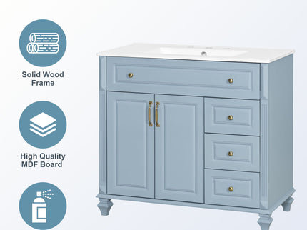 Modern Bathroom Vanity With Sink, 3 Drawers & 2 Doors