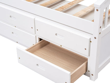 Platform Storage Bed Solid Wood Bed With 6 Drawers