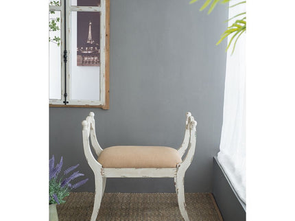 Harlow - Bench, Farmhouse / French Country Style Vanity Chair - Beige / White