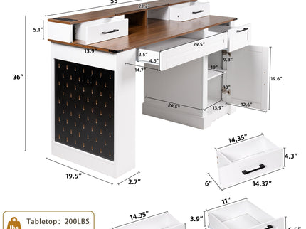 Office Desk With Storage Cabinet, Charging Station, Monitor Stand & Pegboard