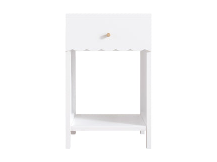 Nightstand With Drawer And Open Shelf, Scalloped Edge Bedside Table
