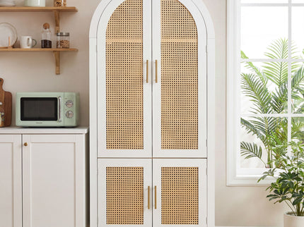 Tall Arched Cabinet With Rattan Doors & Adjustable Shelves
