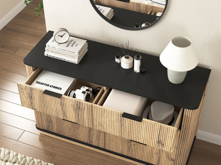Modern 6 Drawer Cabinet With Metal Rounded Corners And Exquisite Handles Multi Functional Storage - Natural Wood