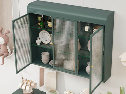 Arched Wall Mounted Cabinet, 3 Door Storage For Kitchen - Dark Green
