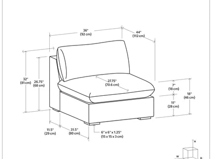 Jasmine - Center Sofa Module - Gray