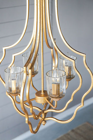 4 Light Metal Chandelier, Hanging Light Fixture With Adjustable Chain For Kitchen, Bulb Not Included - Gold