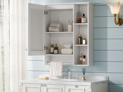 Modern 3 In 1 Bathroom Mirror Cabinet With Adjustable Shelf & Towel Bar