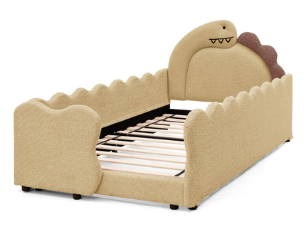 Cute Dinosaur Shaped Bed With Safety Guardrail, Toddler Frame