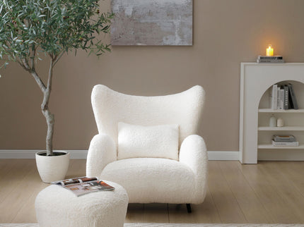 Wingback Armchair & Ottoman Combo For Living Room - White