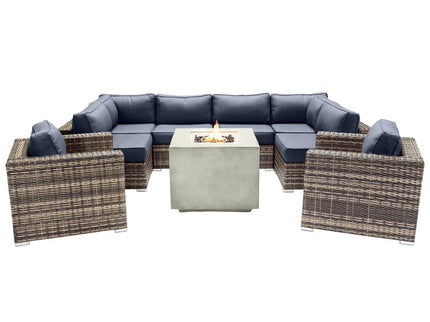 Premium 6 Person Wicker Patio Seating Group With Deep Cushions And Concrete Fire Pit - Gray Mix