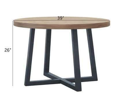 Round Dining Table With Wire Brushed Mindi Top And Mahogany Base - Wheat