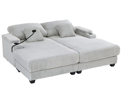 Modern Chaise Sofa With Adjustable Backrest, Cup Holders, Phone Holder & Storage Compartments For Living Room