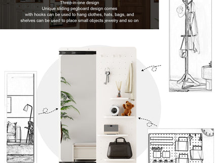 Wall Mounted Full Length Mirror With Shelf And Hook