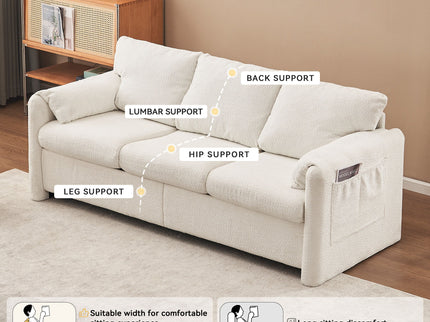 Modern 3 Seater Sofa Chenille Couch Plush Triple Seater Sofa With High Density Foam Cushions, Deep Seat Living Room Couch For Family Room, Apartment & Home Theater - Ivory White
