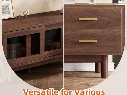 TV Stand With Sliding Doors And 2 Drawers For Living Room - Dark Brown