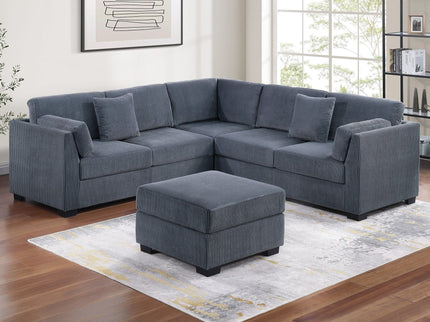 Contemporary L - Sectional Sofa Set With Ottoman And Pillows