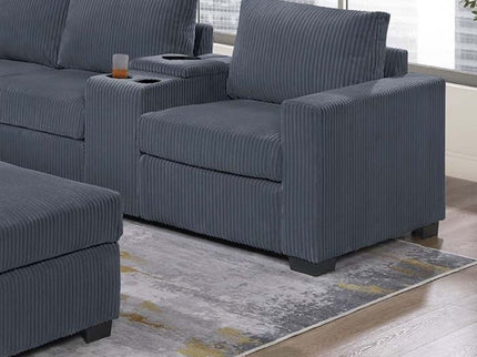 Contemporary L-Shaped Sectional Set With USB Console & Ottoman
