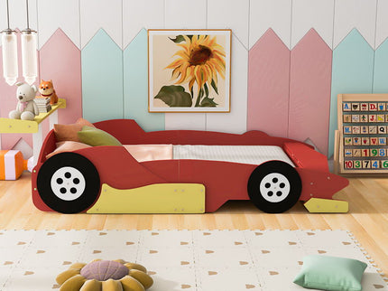 Race Car-Shaped Platform Bed With Wheels