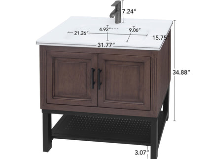 Modern Freestanding Bathroom Vanity With Ceramic Sink, Hot And Cold Faucet, Storage Cabinet & Open Shelf