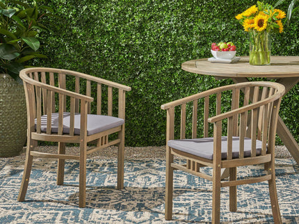 Outdoor Wooden Dining Chairs With Cushions (Set of 2)