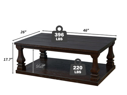 Rectangular Coffee Table With Open Storage Shelf For Living Room - Espresso