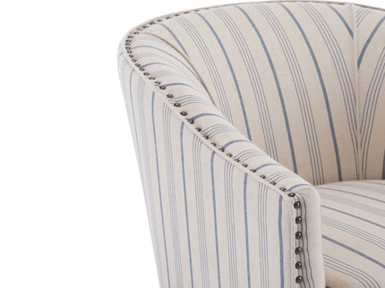 Transitional Upholstered Stripe Barrel Chair With Birch Wood Legs And Plush Cushioned Seat - Beige / Blue Stripe