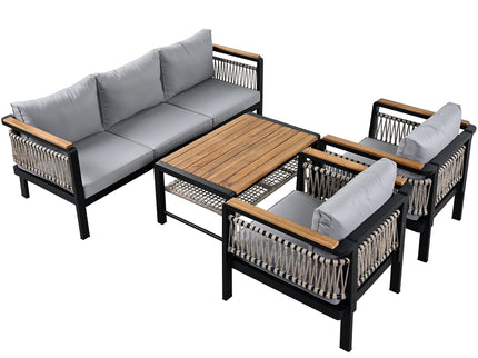 4 Pieces Outdoor Sectional Sofa Set 5 Person Patio Seating Group Outdoor Conversation Set With Cushions And A Coffee Table For Patios