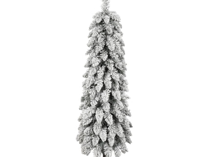 Slim Snow Flocked Pre Lit Pencil Christmas Tree, 3.9Ft / 5.9Ft / 7.9Ft With 750 Branch Tips, 480 LED Lights, Warm Glow, For Indoor Holiday Decor - White